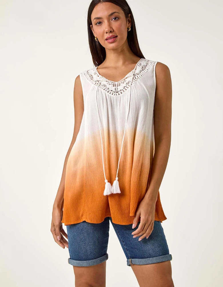 Cotton Lace Detail Ombre V-neck Vest Top