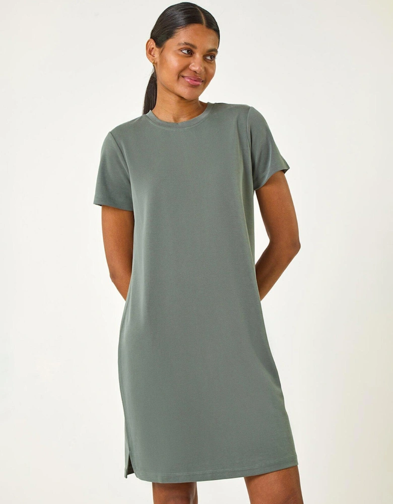 Short Sleeve T-shirt Dress - Khaki