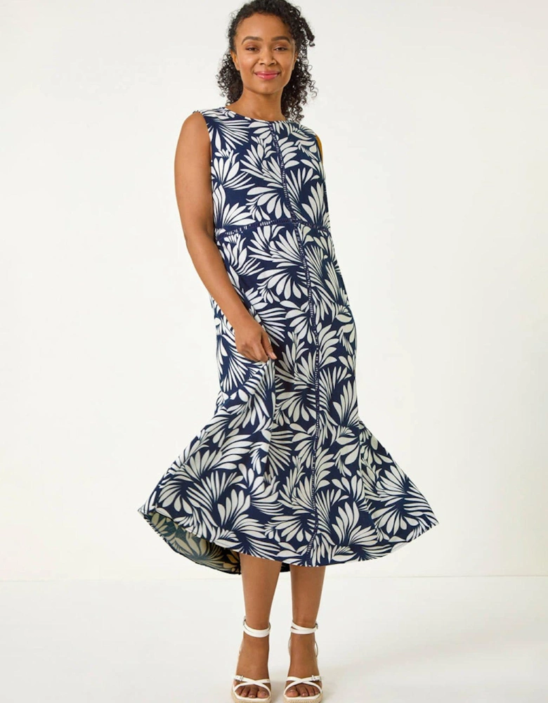 Petite Tropical Trim Midi Dress - Navy