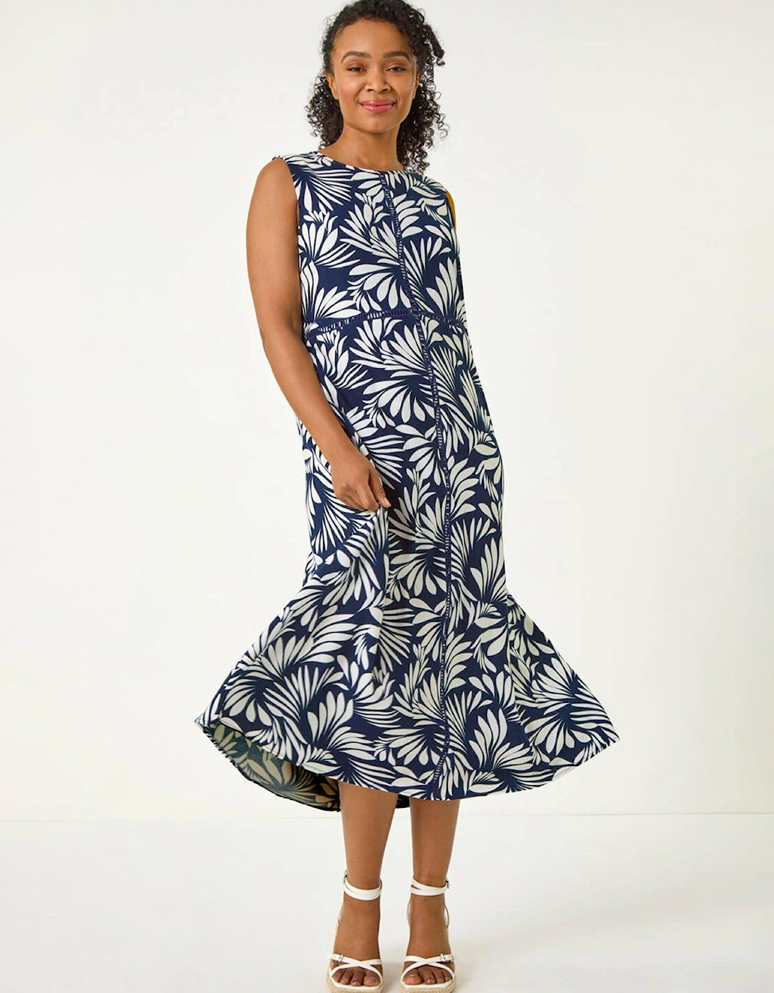 Petite Tropical Trim Midi Dress - Navy, 2 of 1