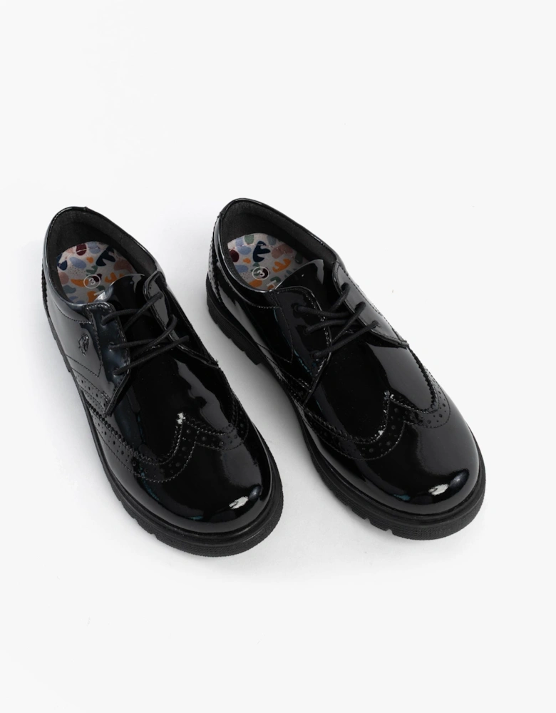 SALLY Girls Leather School Shoes Black Patent
