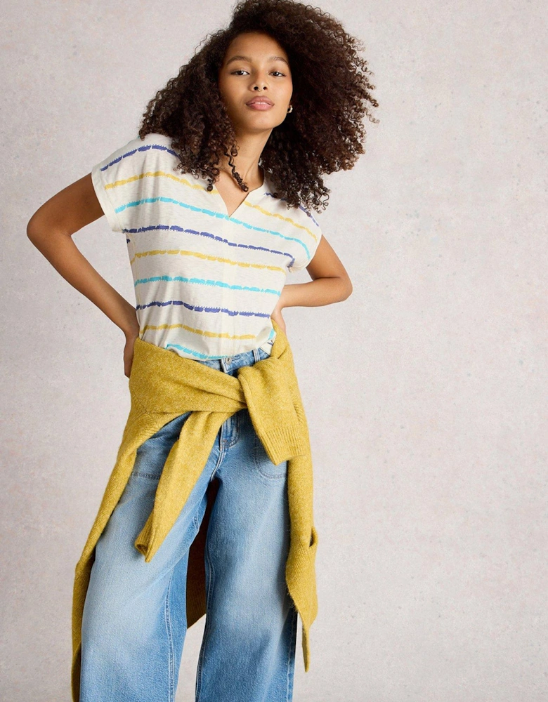 Nelly Notch Stripe Neck T-shirt - White