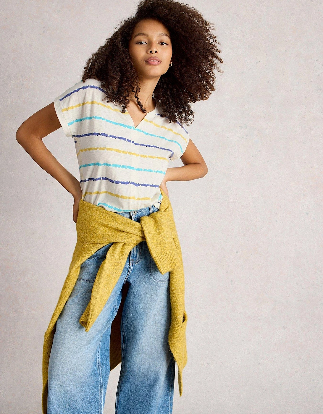 Nelly Notch Stripe Neck T-shirt - White, 2 of 1