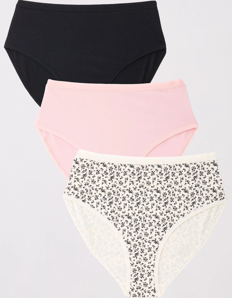 3pk Cotton Plain And Printed Full High Waisted Briefs