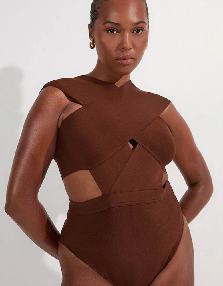 Plus Size Bandage Textured Cross Front Swimsuit