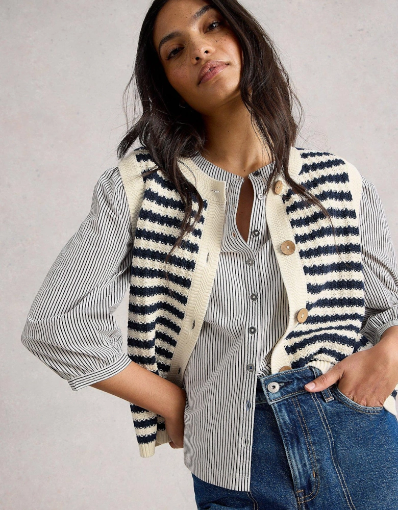 Sienna Stripe Button Tank - Navy