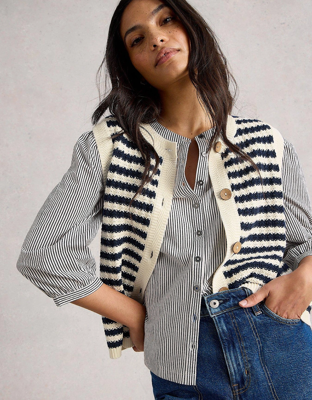 Sienna Stripe Button Tank - Navy, 2 of 1
