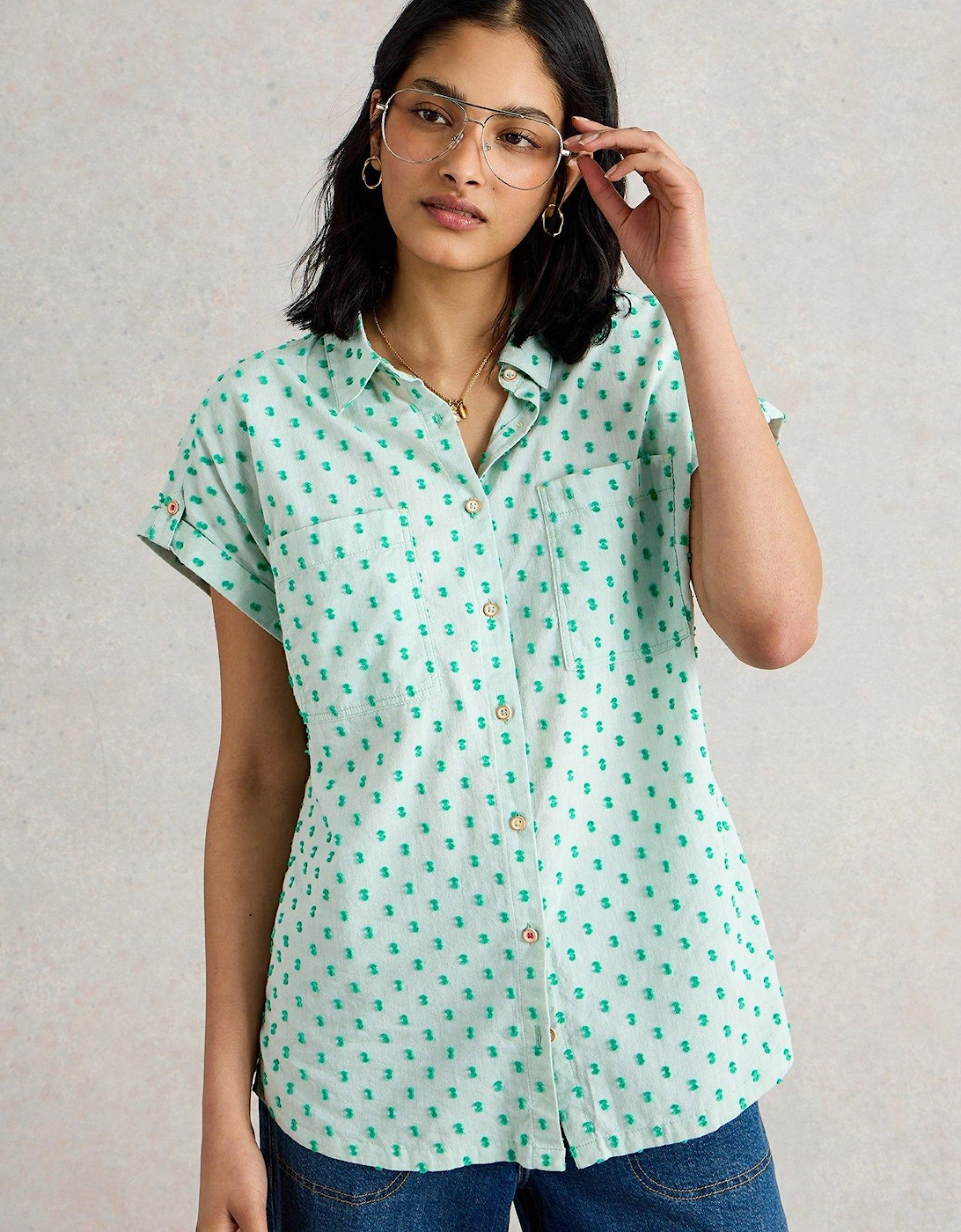 Ellie Cotton Shirt - Green, 2 of 1