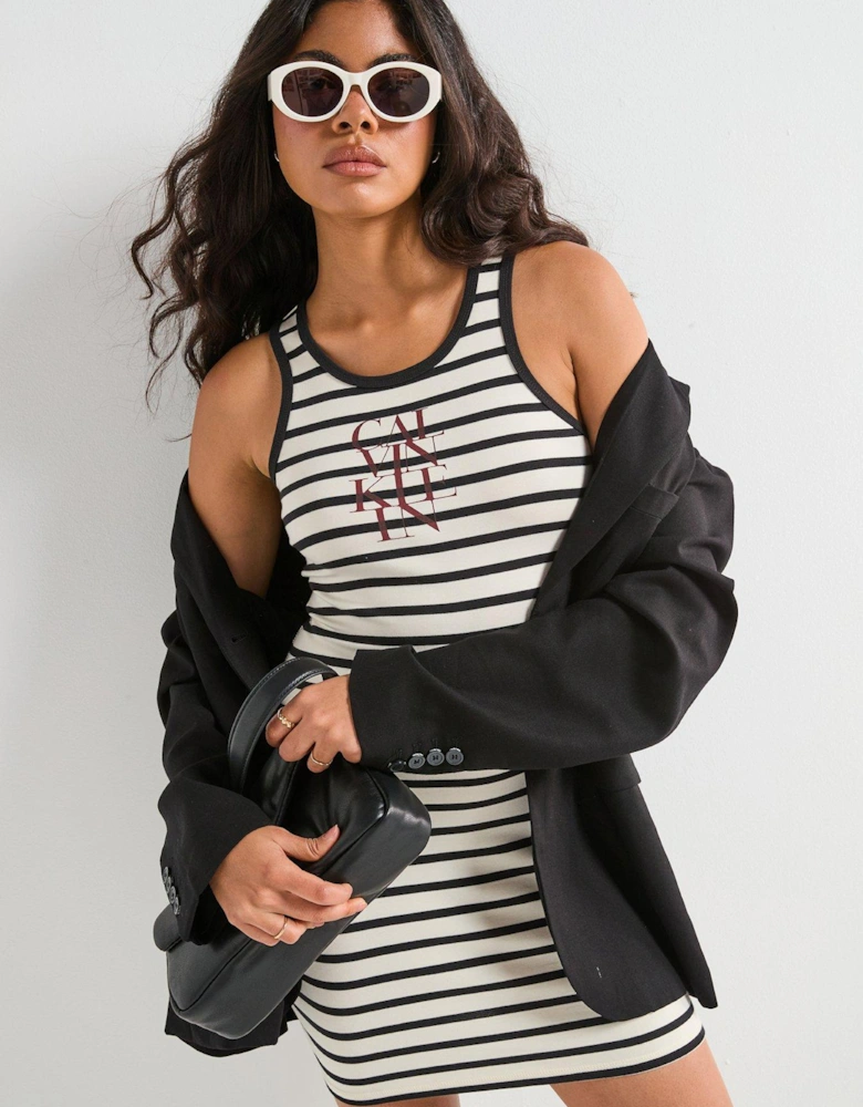 Cotton Rib Stripe Dress - Black