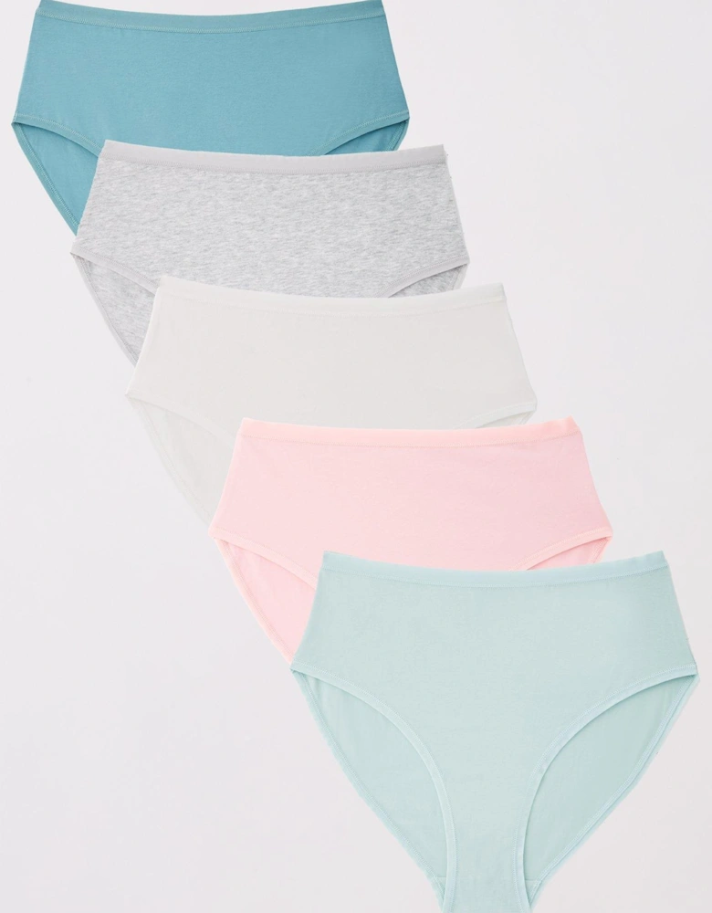 5Pk Plain Cotton Full High Waisted Briefs - Multi
