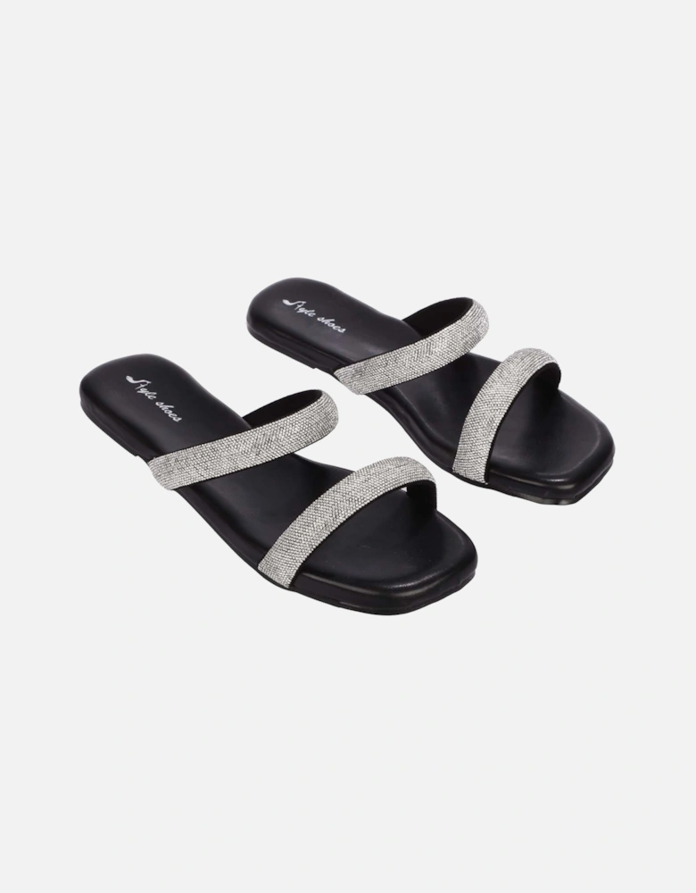 Sparkly Double Strap Slip On Sandals