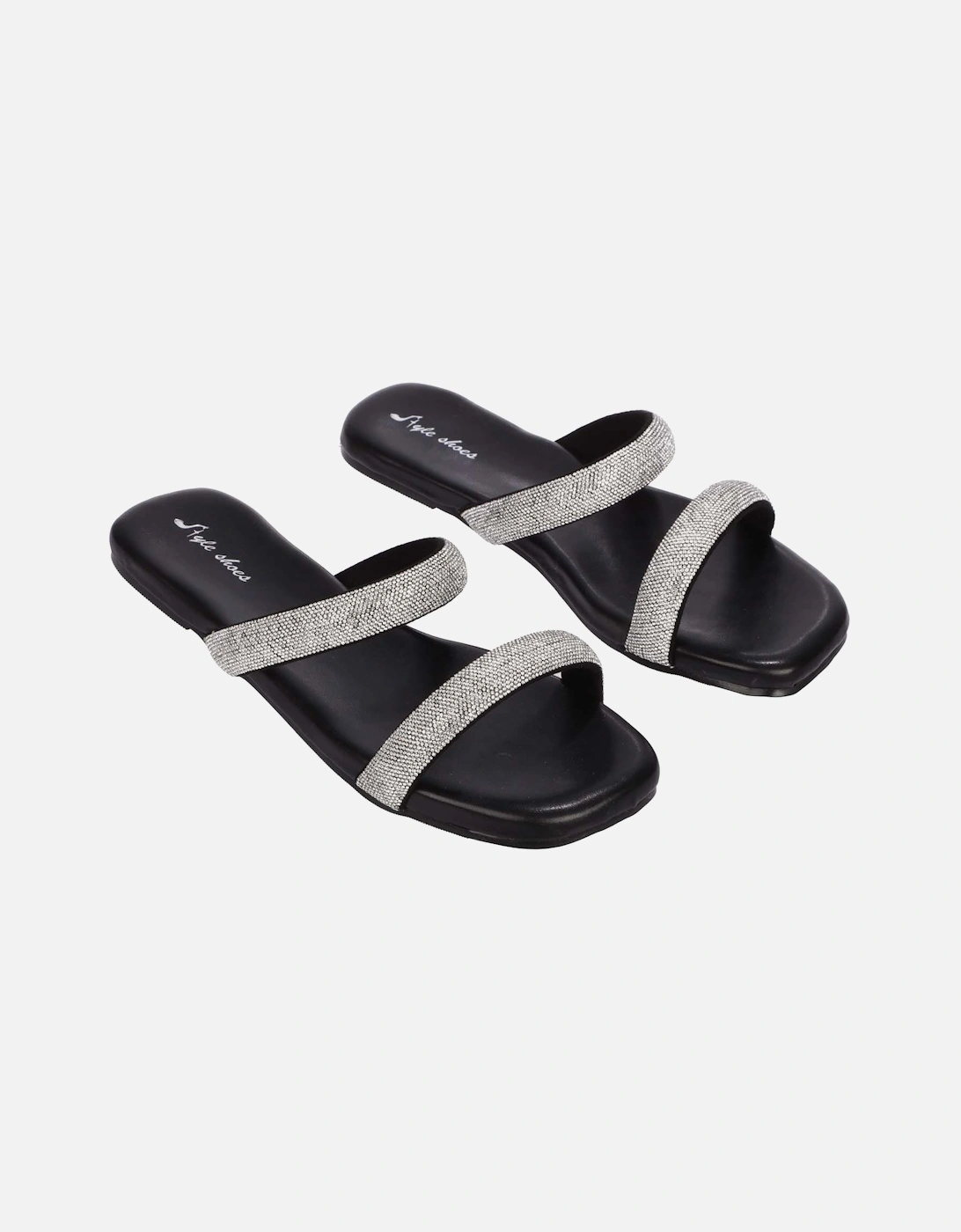 Sparkly Double Strap Slip On Sandals