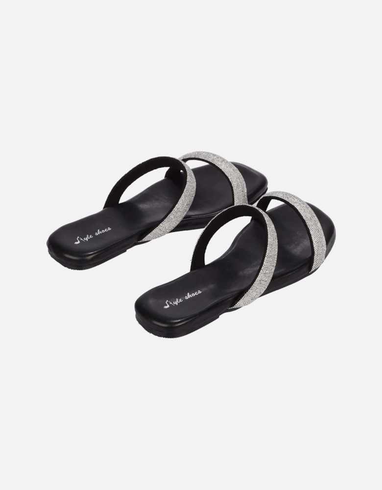 Sparkly Double Strap Slip On Sandals
