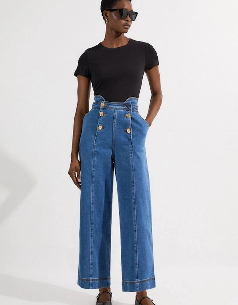 Denim Button Front Culottes Trousers