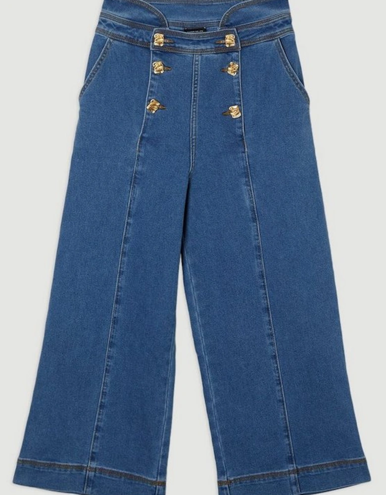 Denim Button Front Culottes Trousers