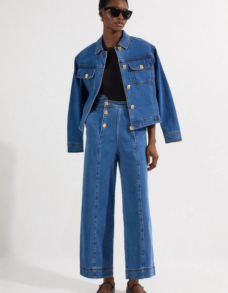 Denim Button Front Culottes Trousers