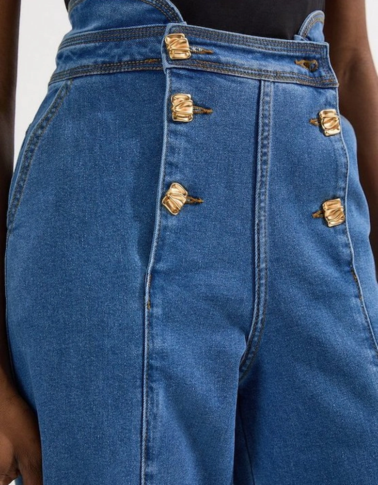 Denim Button Front Culottes Trousers