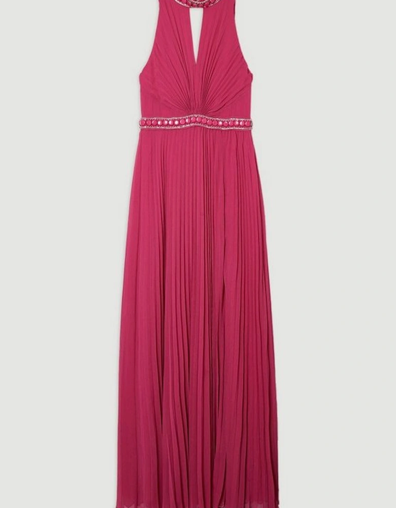 Crystal Embellished Woven Split Maxi Dress