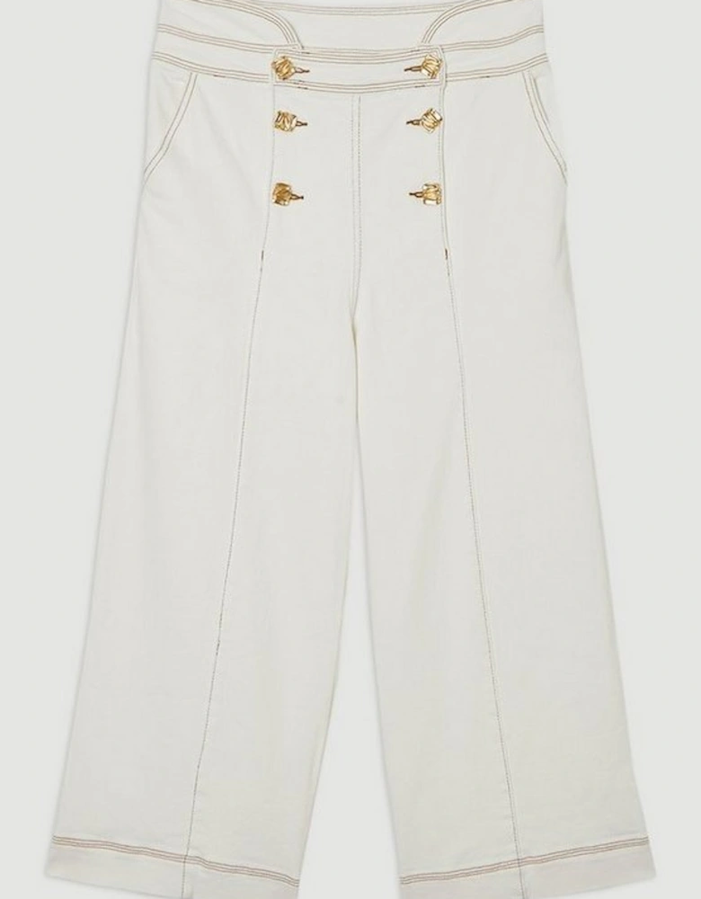 Denim Button Front Culottes Trousers
