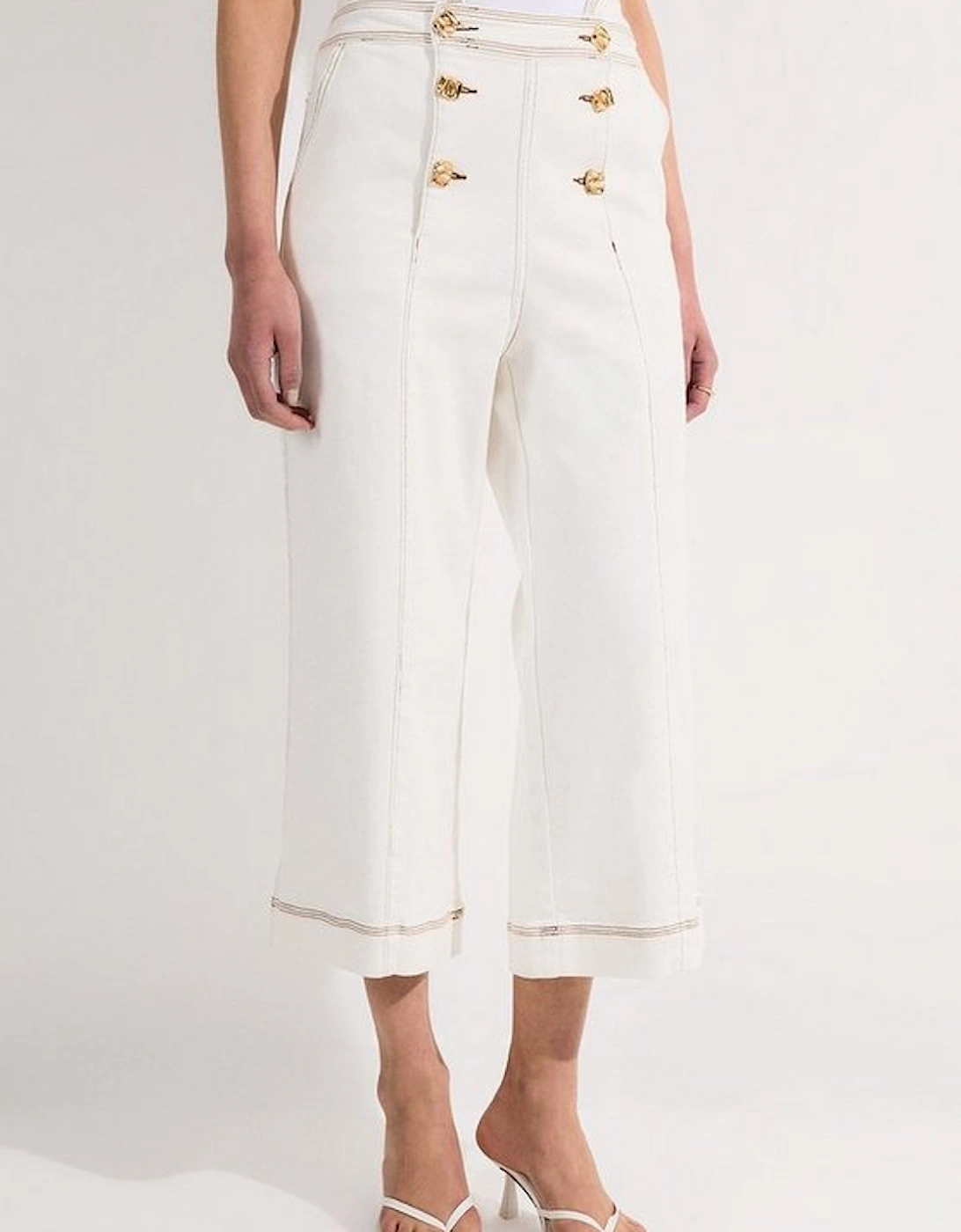 Denim Button Front Culottes Trousers