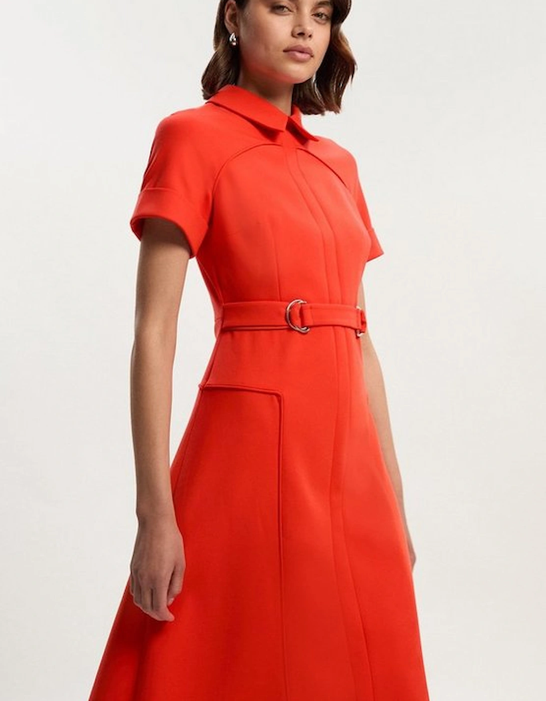 Compact Stretch Tab Detail Full Skirted Midi Dress, 2 of 1
