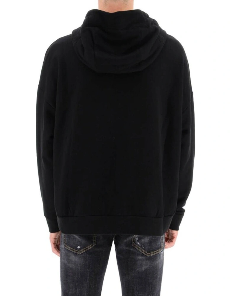 Printed Logo Large Pockets Black Hoodie