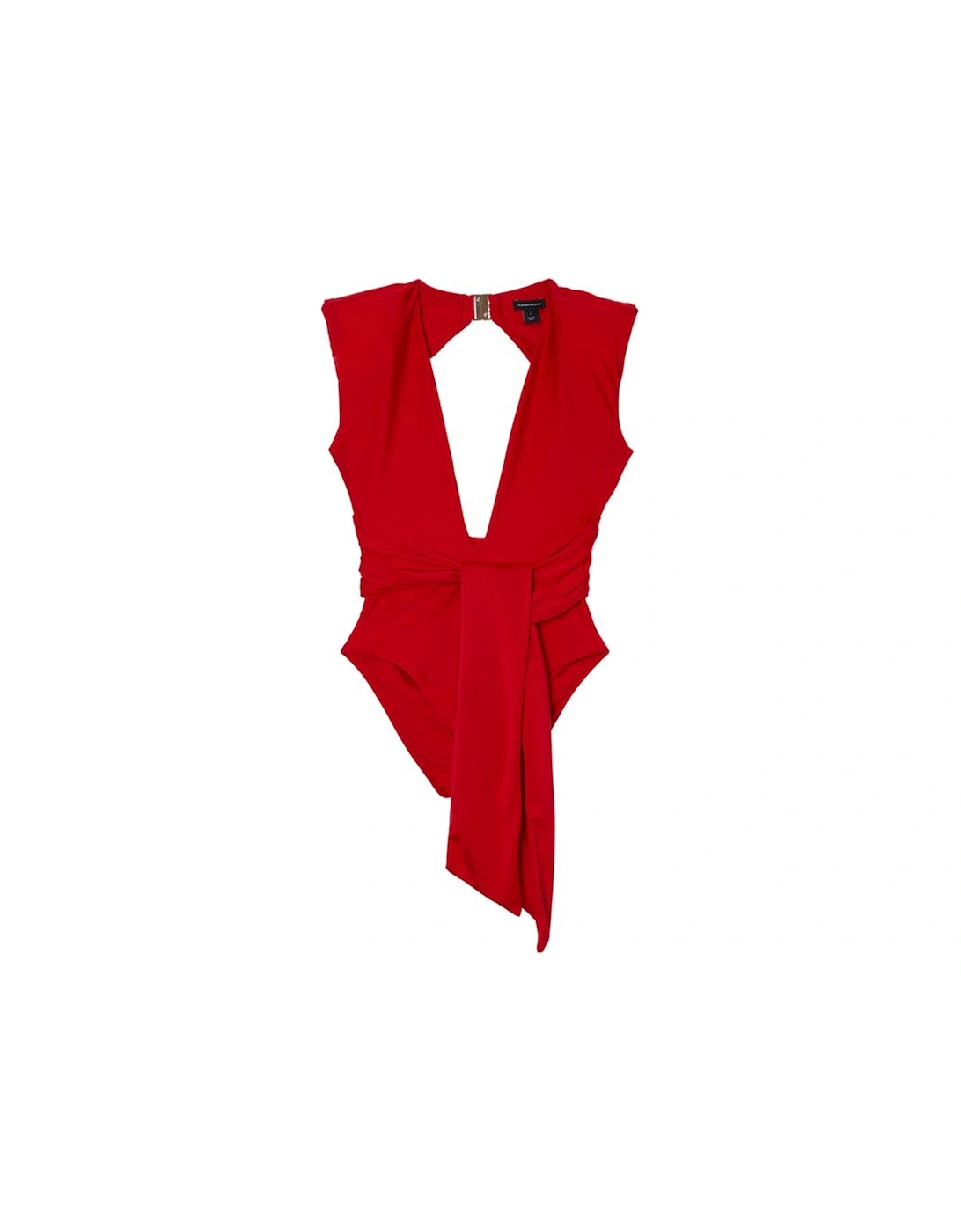 Wet Look Power Shoulder Plunge Detail Swimsuit