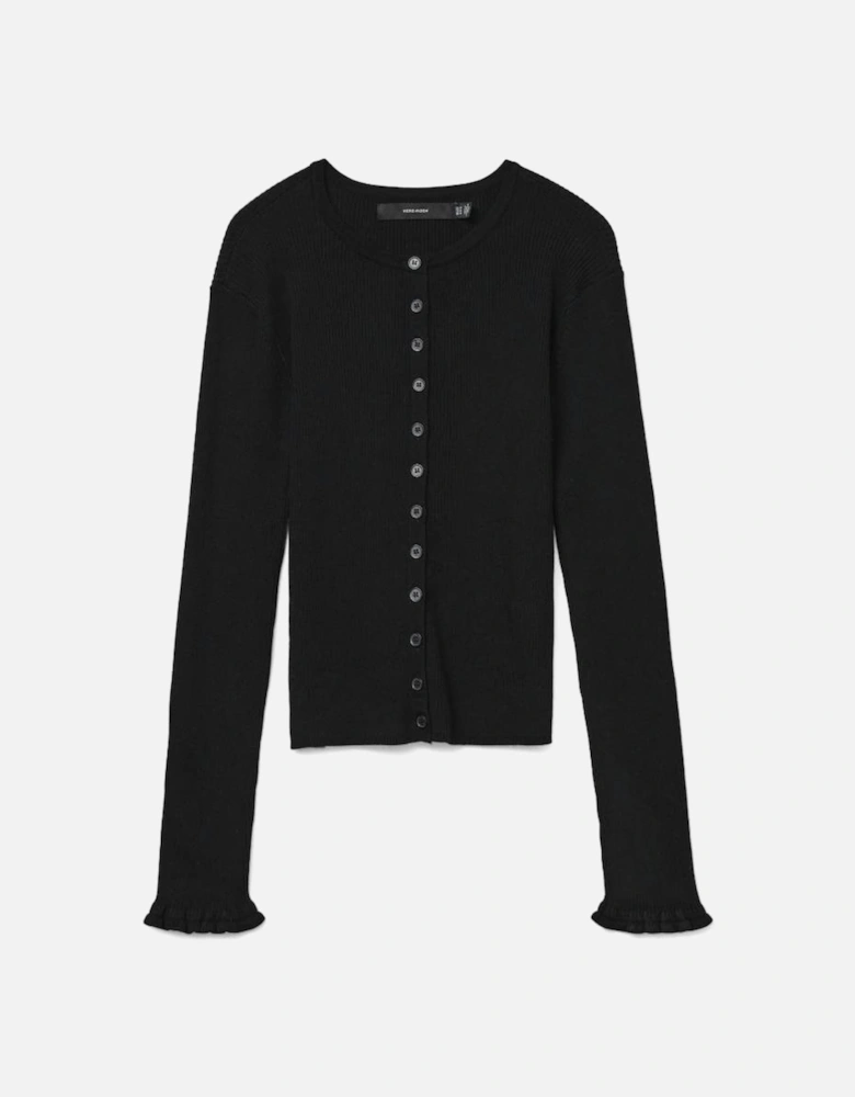 Wonder Long Sleeve O-neck Button Cardigan Black