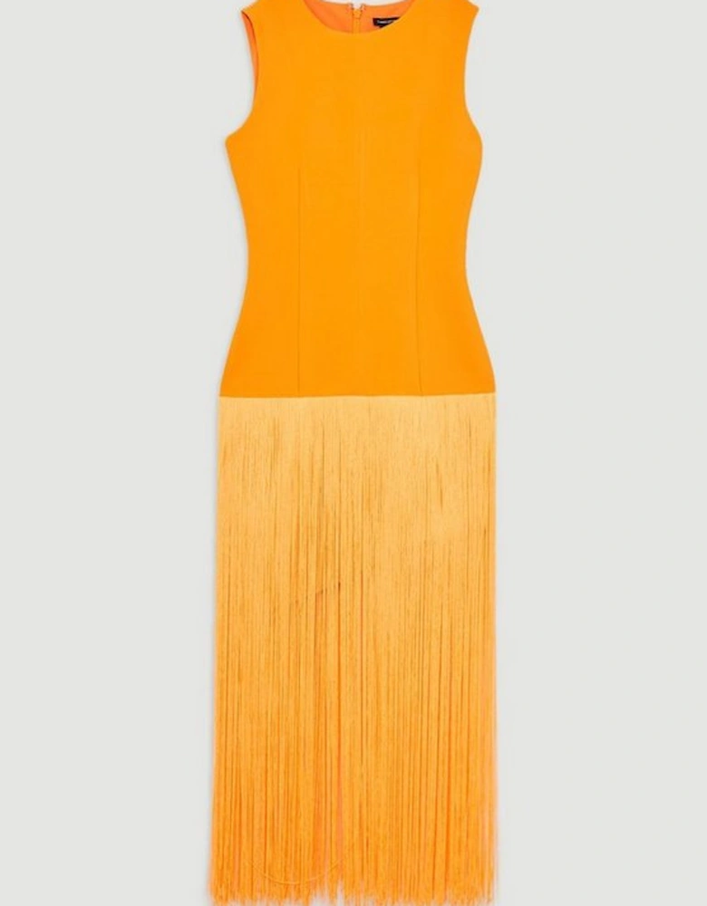 Figure Form Bandage Tassel Hem Knitted Dress