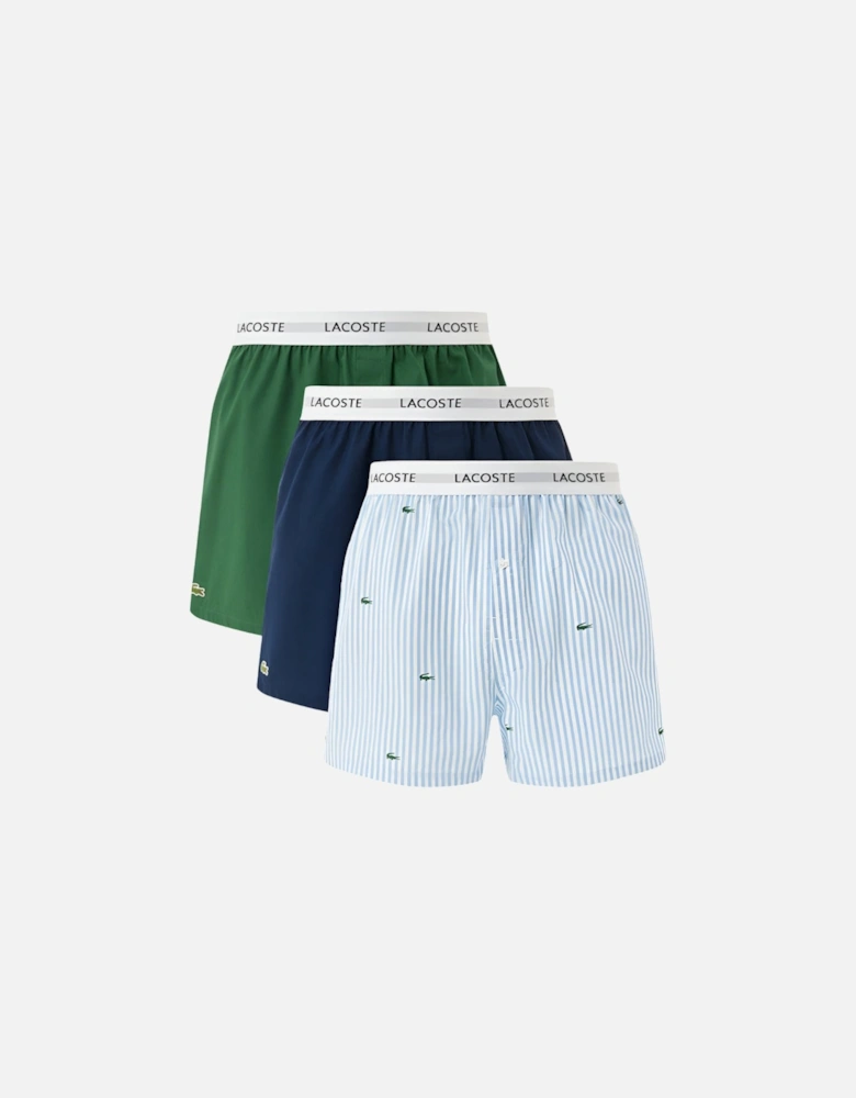 3-Pack Crocodile Print Cotton Boxer Shorts, White/Green/Navy