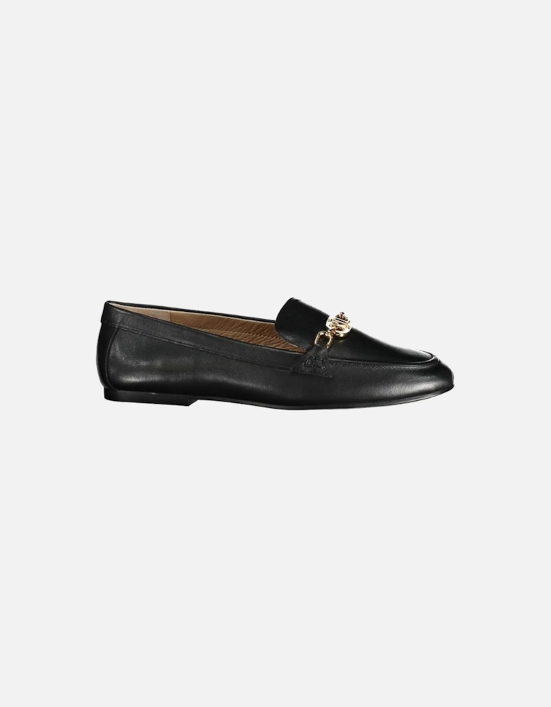 Leather Slip-On Loafers with Logo Detailing Women - Black Flat Shoes