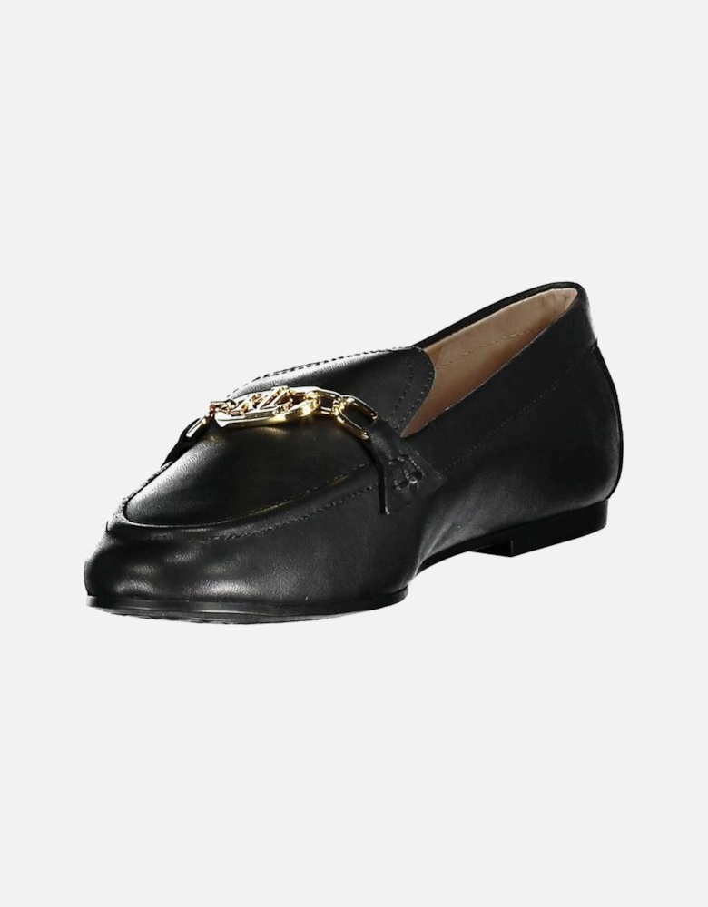 Leather Slip-On Loafers with Logo Detailing Women - Black Flat Shoes