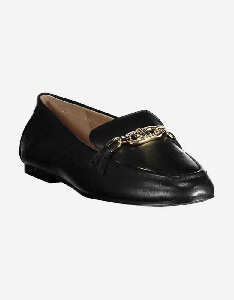 Leather Slip-On Loafers with Logo Detailing Women - Black Flat Shoes