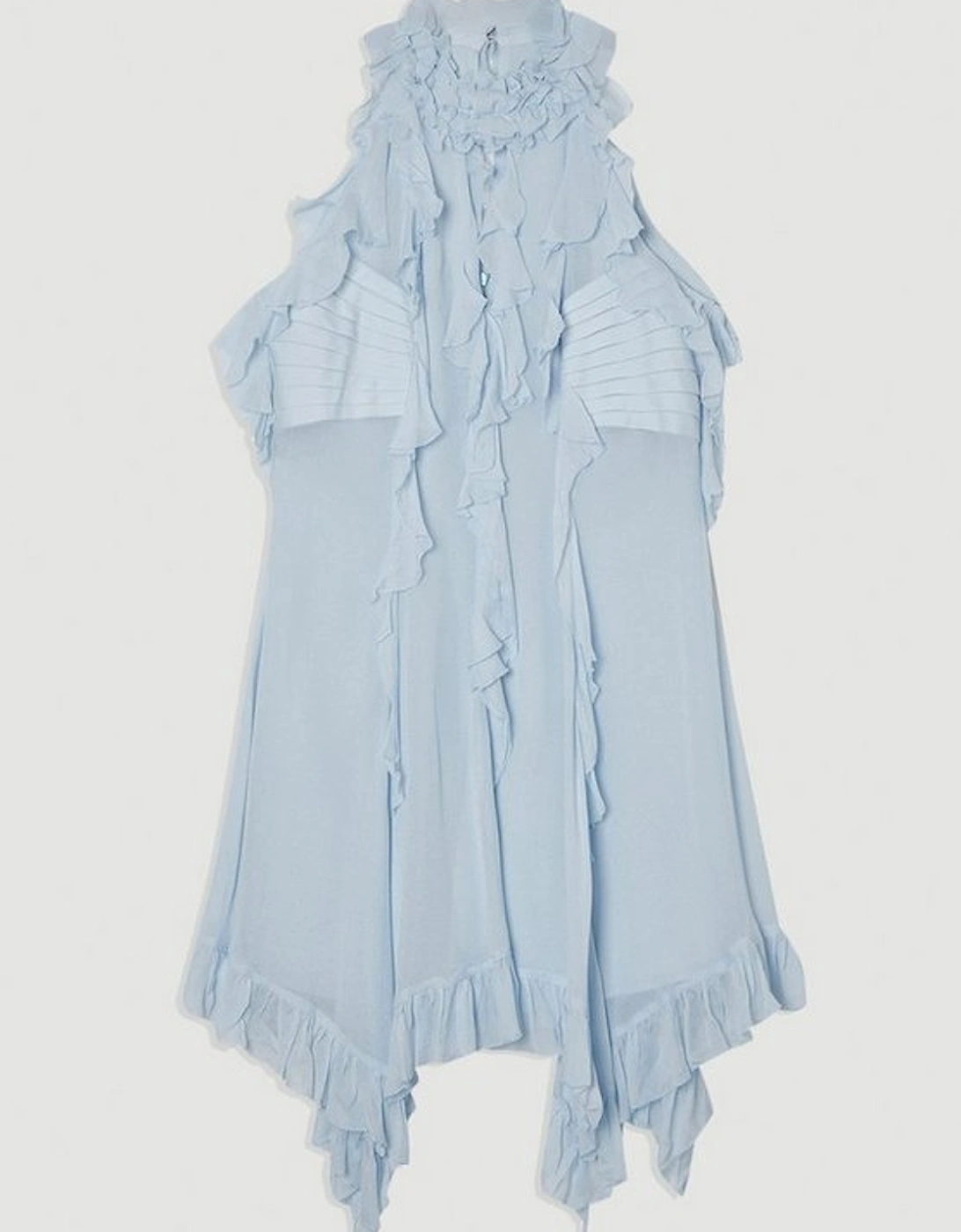 Viscose Georgette Ruffle Halter Neck Woven Top Mini Dress