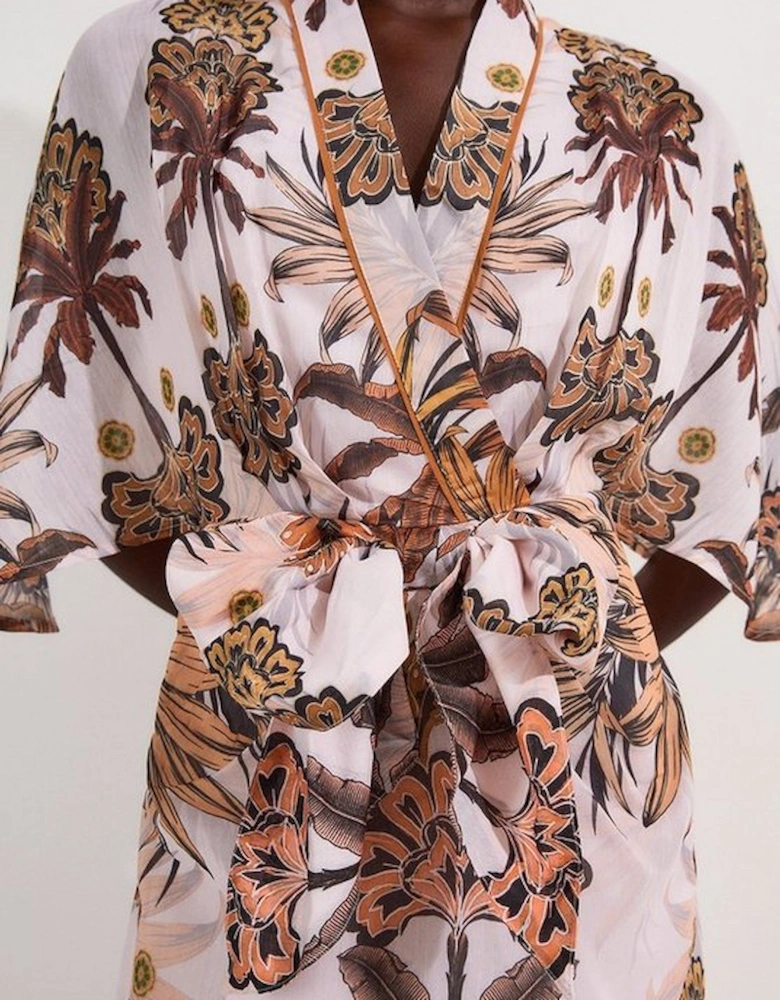 Abstract Print Cotton Kimono Sleeve Woven Maxi Dress