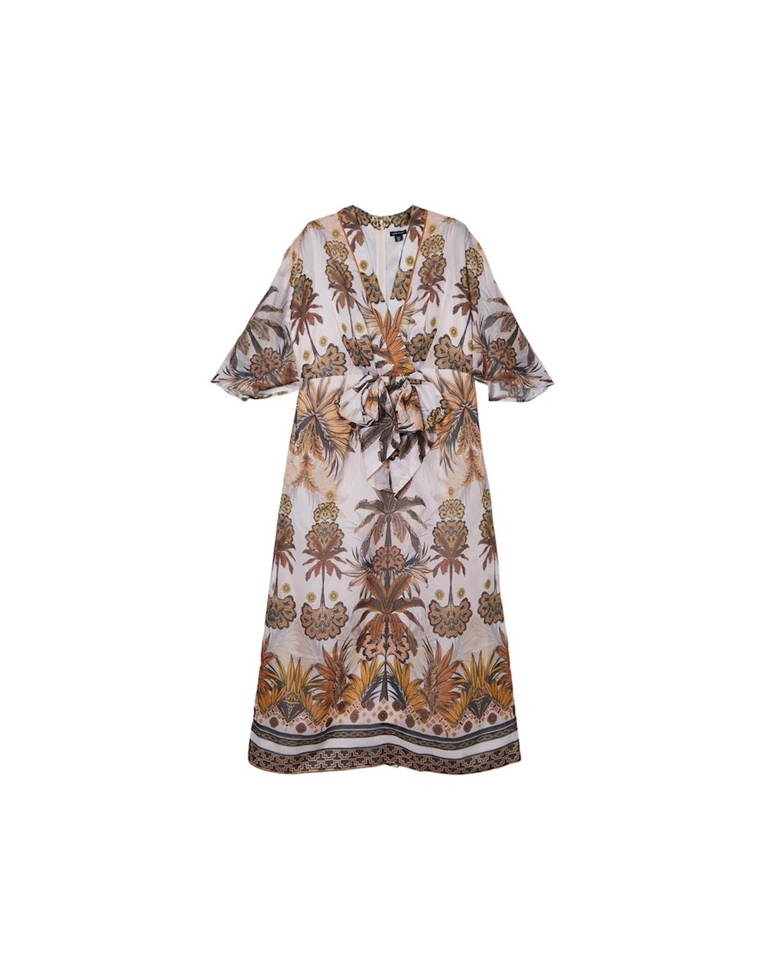 Abstract Print Cotton Kimono Sleeve Woven Maxi Dress