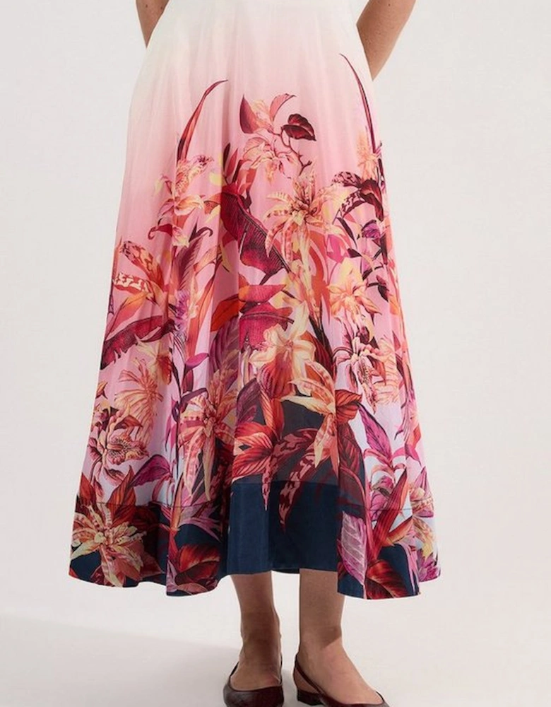 Petite Tropical Floral Silk Cotton Woven Prom Skirt
