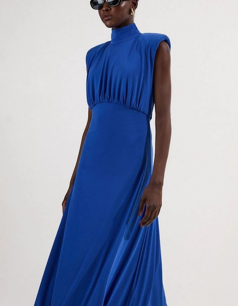 Drapey Crepe Jersey Corset Detail Maxi Dress