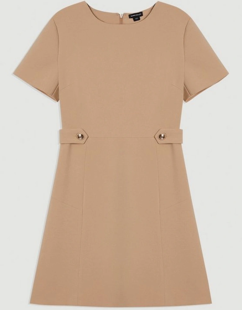 Compact Stretch Essential Waist Tab Detail Tailored Mini Dress