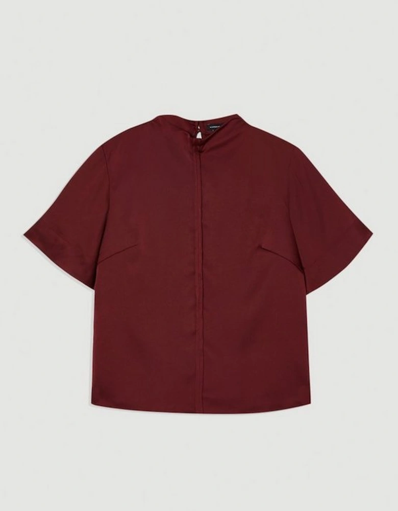 Top Stitch Satin Woven Short Sleeve Top