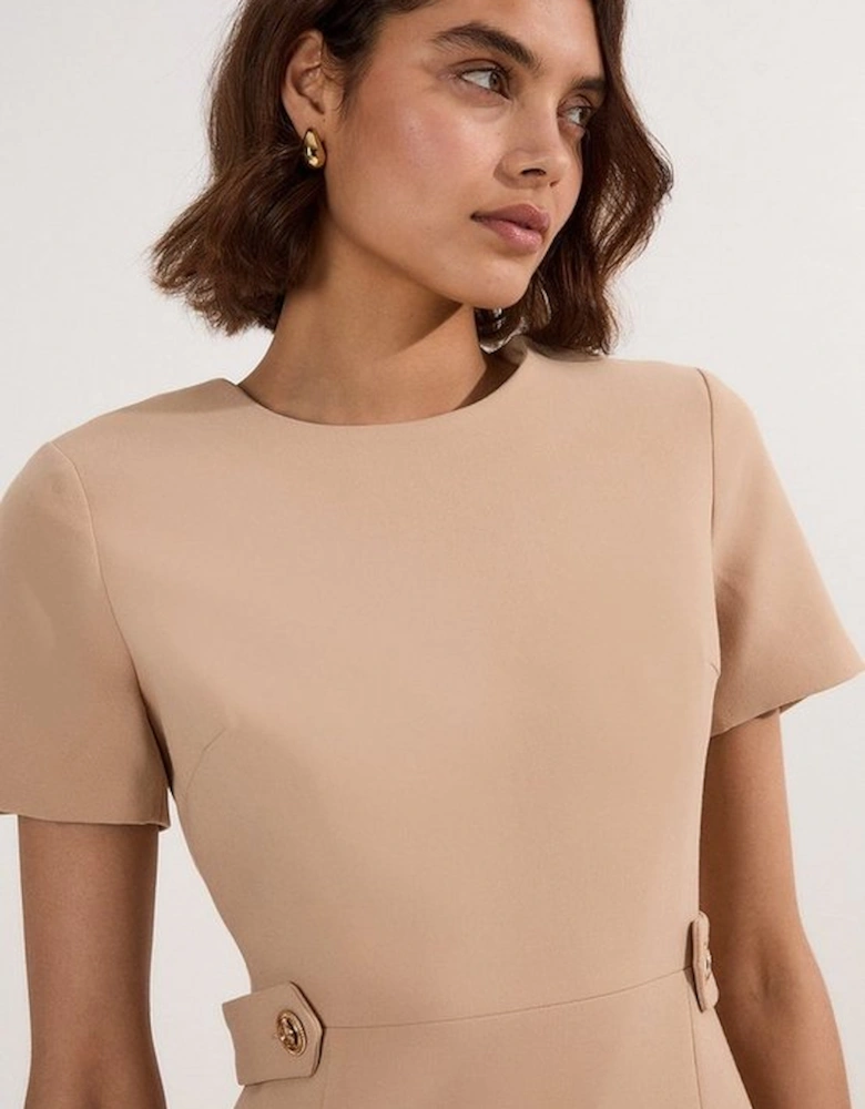 Compact Stretch Essential Waist Tab Detail Tailored Mini Dress