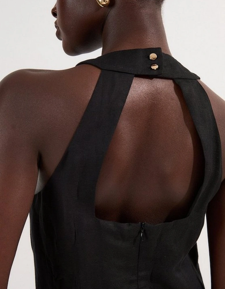 Viscose Linen Halter Open Back Woven Column Dress