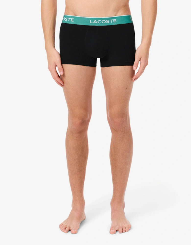 3-Pack Stretch Cotton Logo Waist Boxer Trunks, Black/Falcon/Spruce/Malva