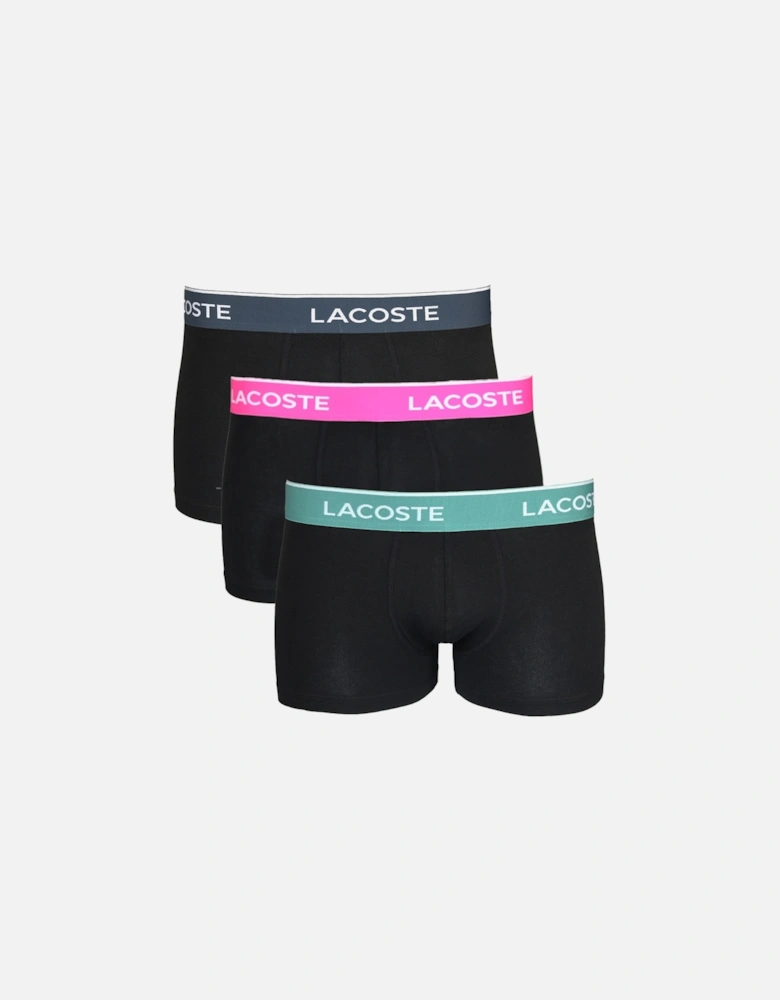 3-Pack Stretch Cotton Logo Waist Boxer Trunks, Black/Falcon/Spruce/Malva
