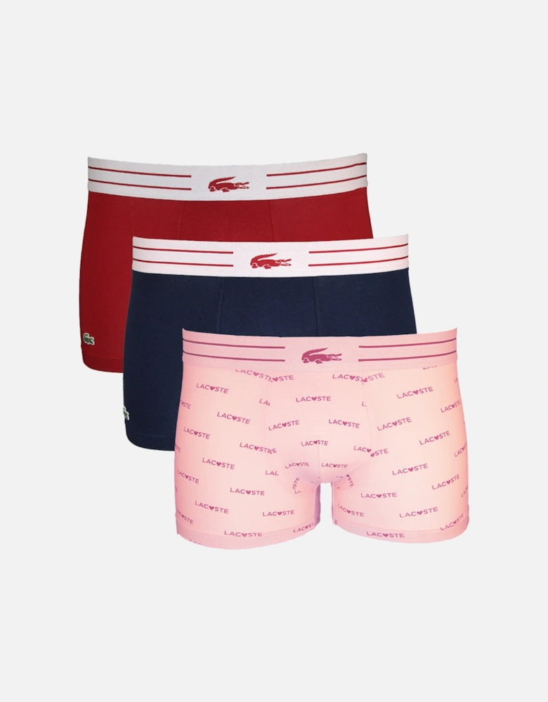 3-Pack Valentine's Day Boxer Trunks, Pink, Red, Blue