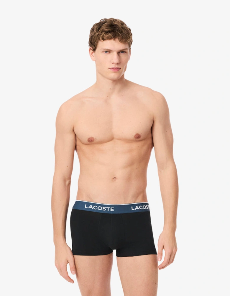 3-Pack Stretch Cotton Logo Waist Boxer Trunks, Black/Falcon/Spruce/Malva