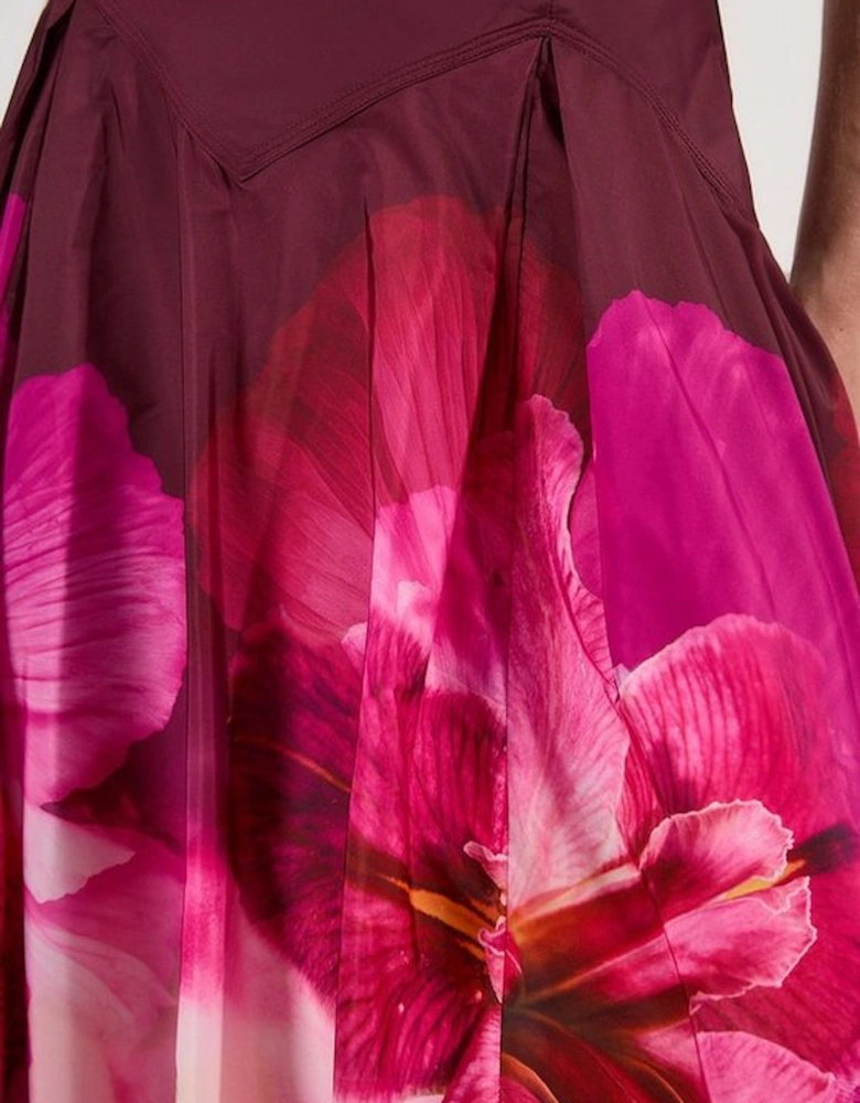 Placed Floral Taffeta Woven Maxi Skirt