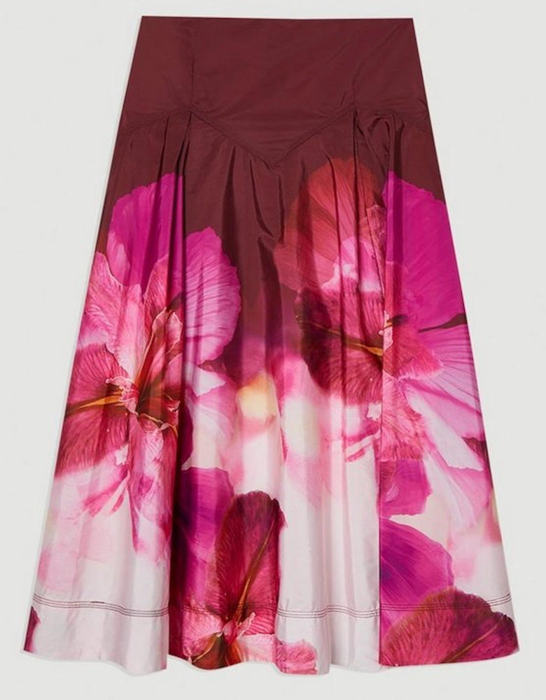 Placed Floral Taffeta Woven Maxi Skirt