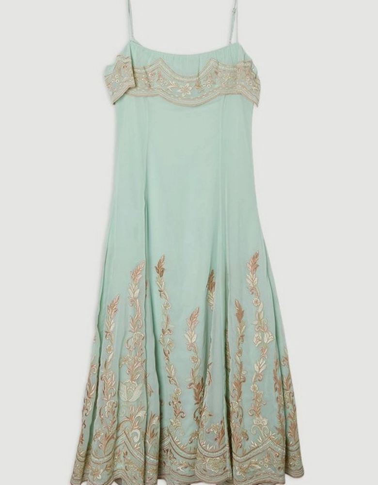 Petite Embroidered Applique Strappy Midi Dress