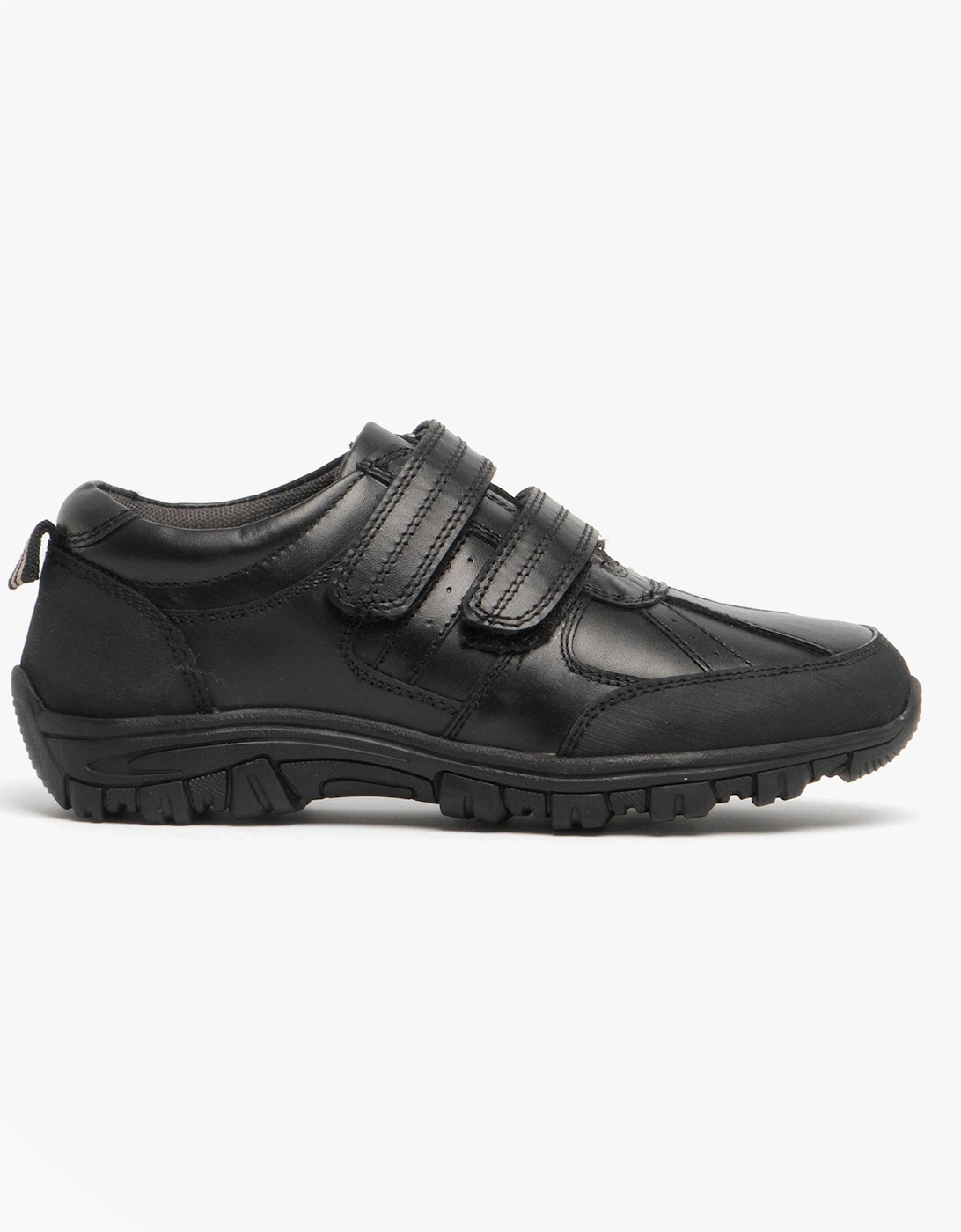 WILFRED Boys Black Leather Touch Fasten Shoes, 8 of 7